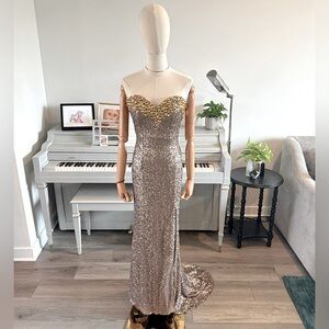 Sherri Hill Sweetheart Sequin Gown: Canary Yellow Gems